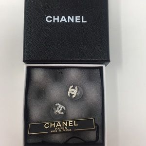 Chanel Silver CC Crystal Rhinestone Earrings Mini